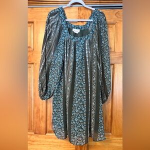 Anthropologie Sona Blue Motif Paisley Square Neck Billowy Tunic Dress Size XL